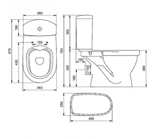 Унитаз-компакт SANTEK АЛЬКОР 1.WH50.1.835, безободковый, выпуск прямой, rimless, сиденье дюропласт soft-close, спуск двухрежимный, цвет белый