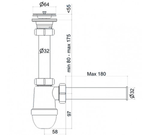 Сифон АНИ C0104 1-1/2 с прямой трубой 40 мм