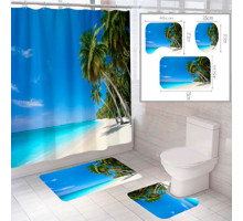 Штора и два коврика для ванной комнаты комплект "Пляж-3"