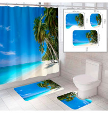Штора и два коврика для ванной комнаты комплект "Пляж-3"