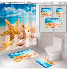 Штора и два коврика для ванной комнаты комплект "Пляж-4"