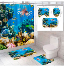Штора и два коврика для ванной комнаты комплект "Океан-5"