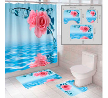 Штора и два коврика для ванной комнаты комплект "Цветы-1"