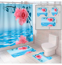 Штора и два коврика для ванной комнаты комплект "Цветы-1"