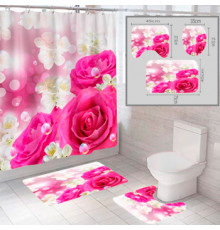 Штора и два коврика для ванной комнаты комплект "Цветы-2"