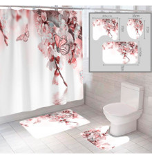 Штора и два коврика для ванной комнаты комплект "Цветы-3"