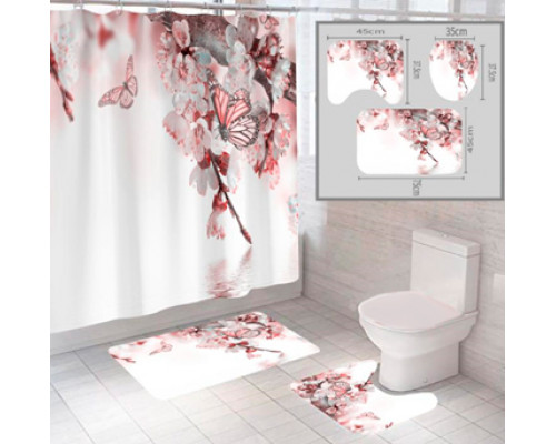 Штора и два коврика для ванной комнаты комплект "Цветы-3"