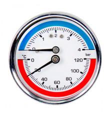 Манометр с термометром ST XF90346 (до 4 бар/120 °C) 1/4" горизонтальный