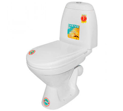 Унитаз-компакт SANTEK РИМИНИ 1.WH30.2.130, выпуск косой, сиденье дюропласт, спуск двухрежимный, цвет белый