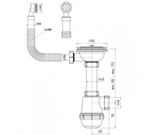 Сифон АНИ ГРОТ А0142S 3-1/2 х 40 мм